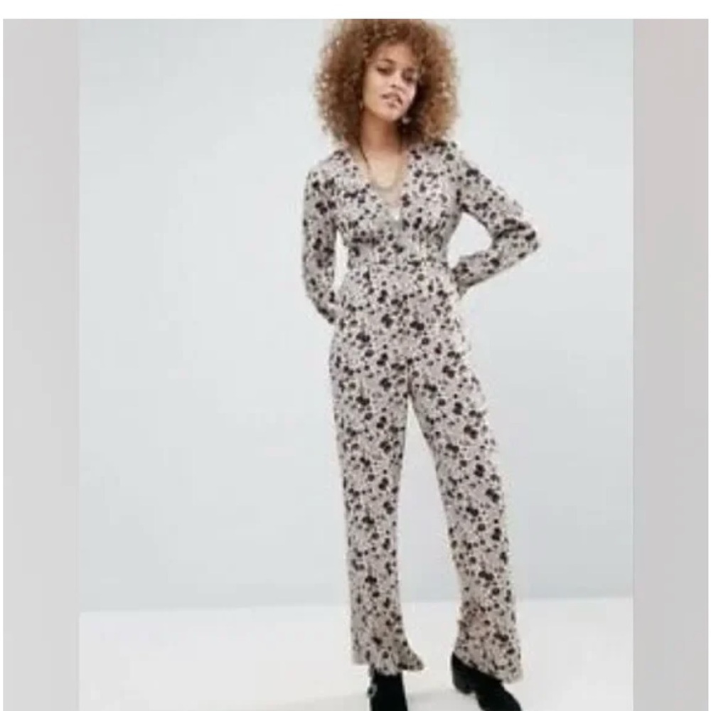 NWT Free People v neckline jumpsuit almond combo